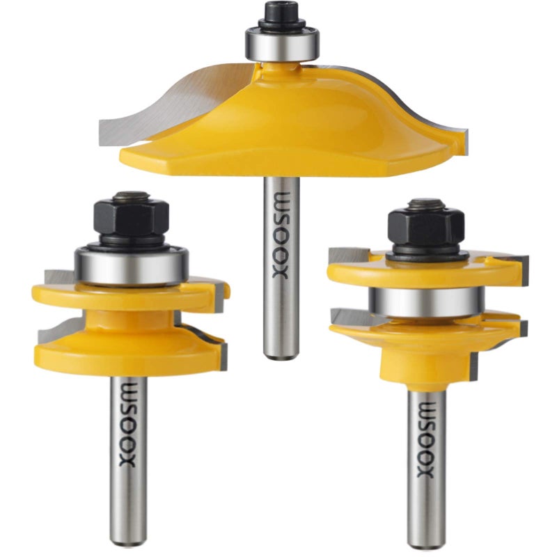 WSOOX 3 PCS Router Bit Set, Raised Panel Cabinet Door Making Router Bit Set, Ogee Rail and Stile Router Bit Set, Professional Carbide Milling Cutters for Woodworking (1/4-Inch Shank) - Image 1